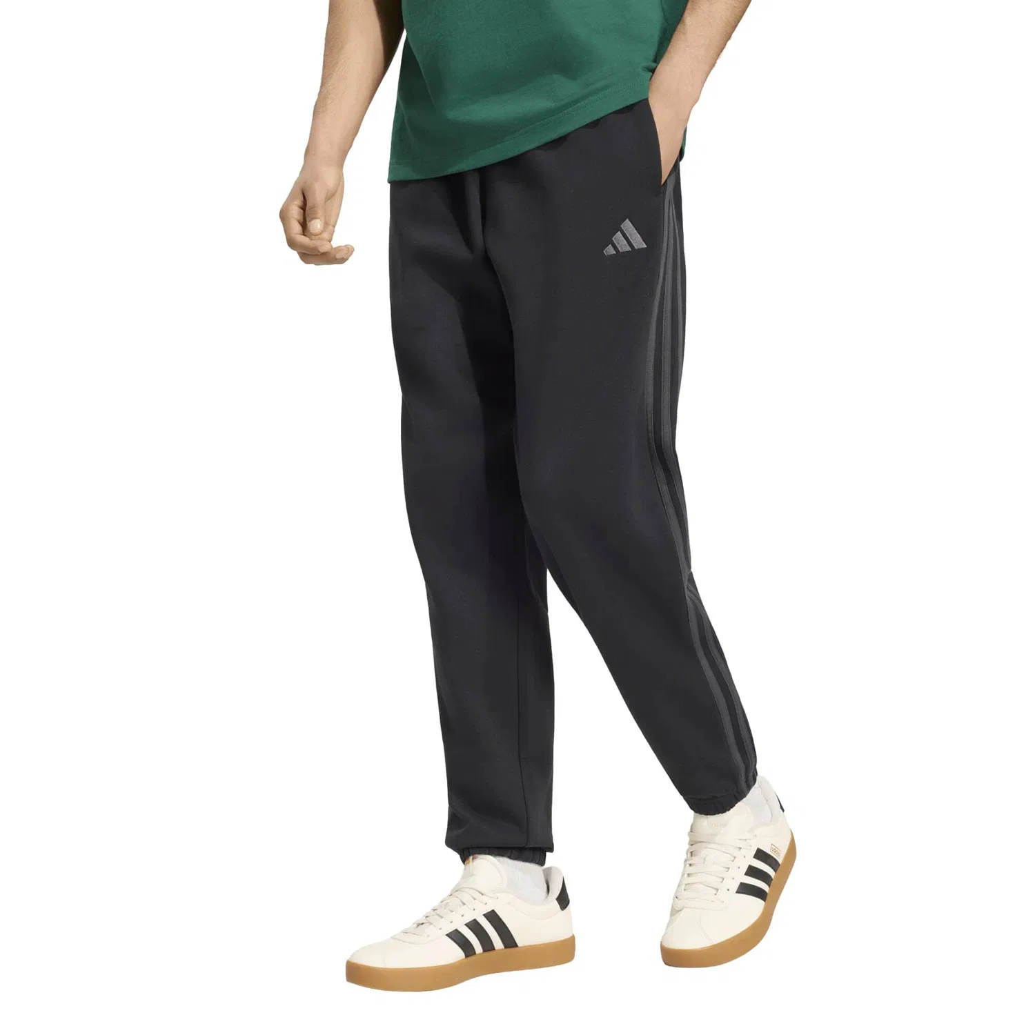 Мужские спортивные штаны из флиса с зауженным кроем Essentials 3S Fleece Tapered Cuffed Adidas, Schwarz Grau Schwarz — фото 2