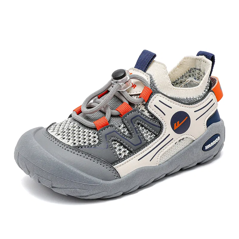 Детские кеды из экокожи и текстиля Gray Beige Dark Blue WARRIOR