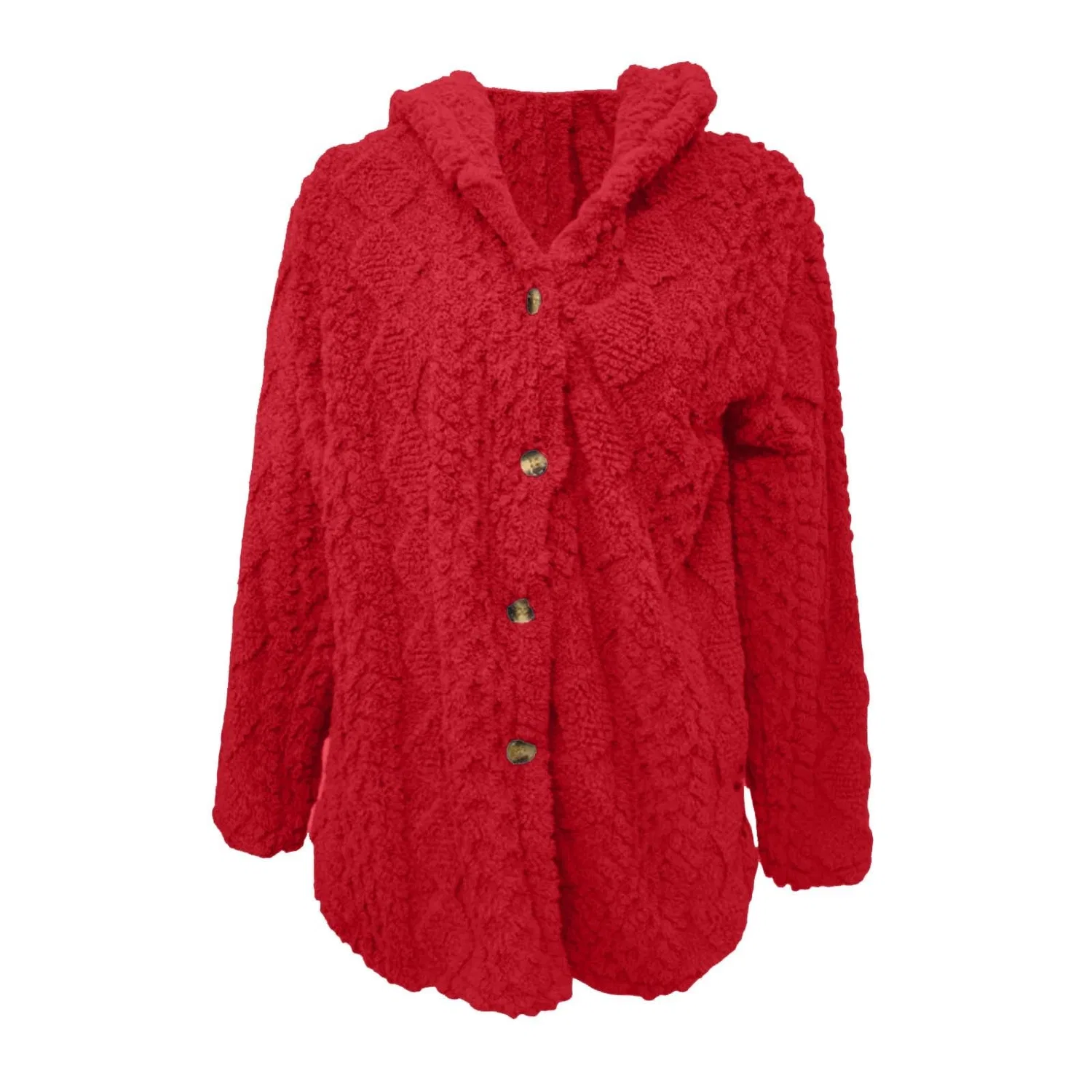 Женский утепленный кардиган с капюшоном и мехом, модель Fluffy Thick Hooded Cardigan, Red — фото 4