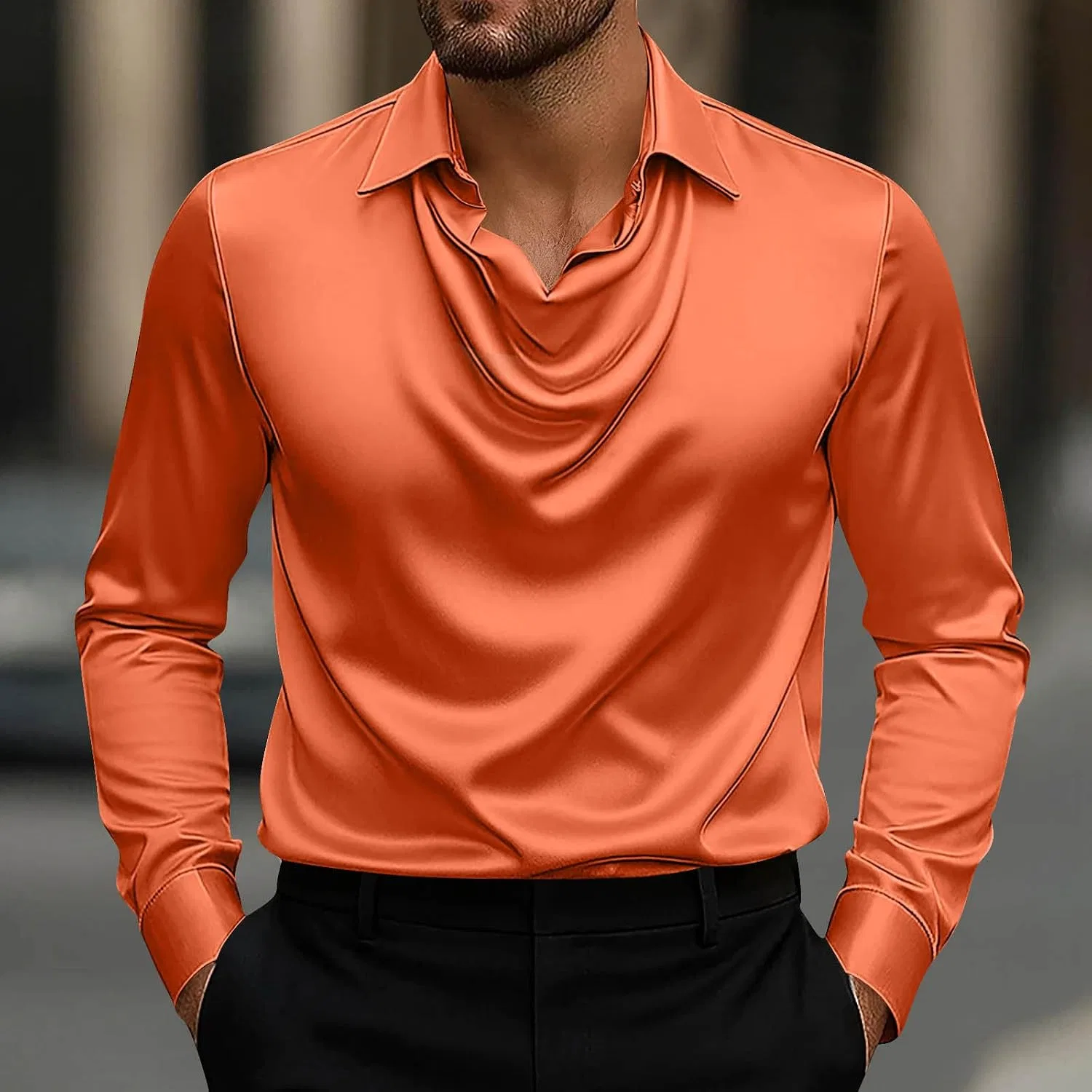 Мужская рубашка из сатина с длинным рукавом, Orange — фото 2