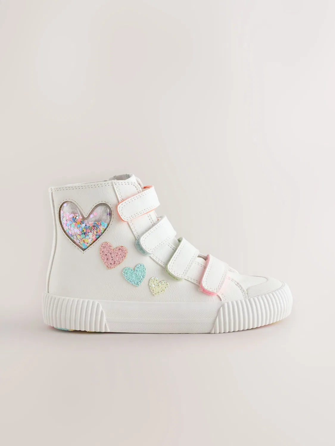 Кроссовки высокие с блестками и сердечками, White Glitter Heart Next, белый — фото 2