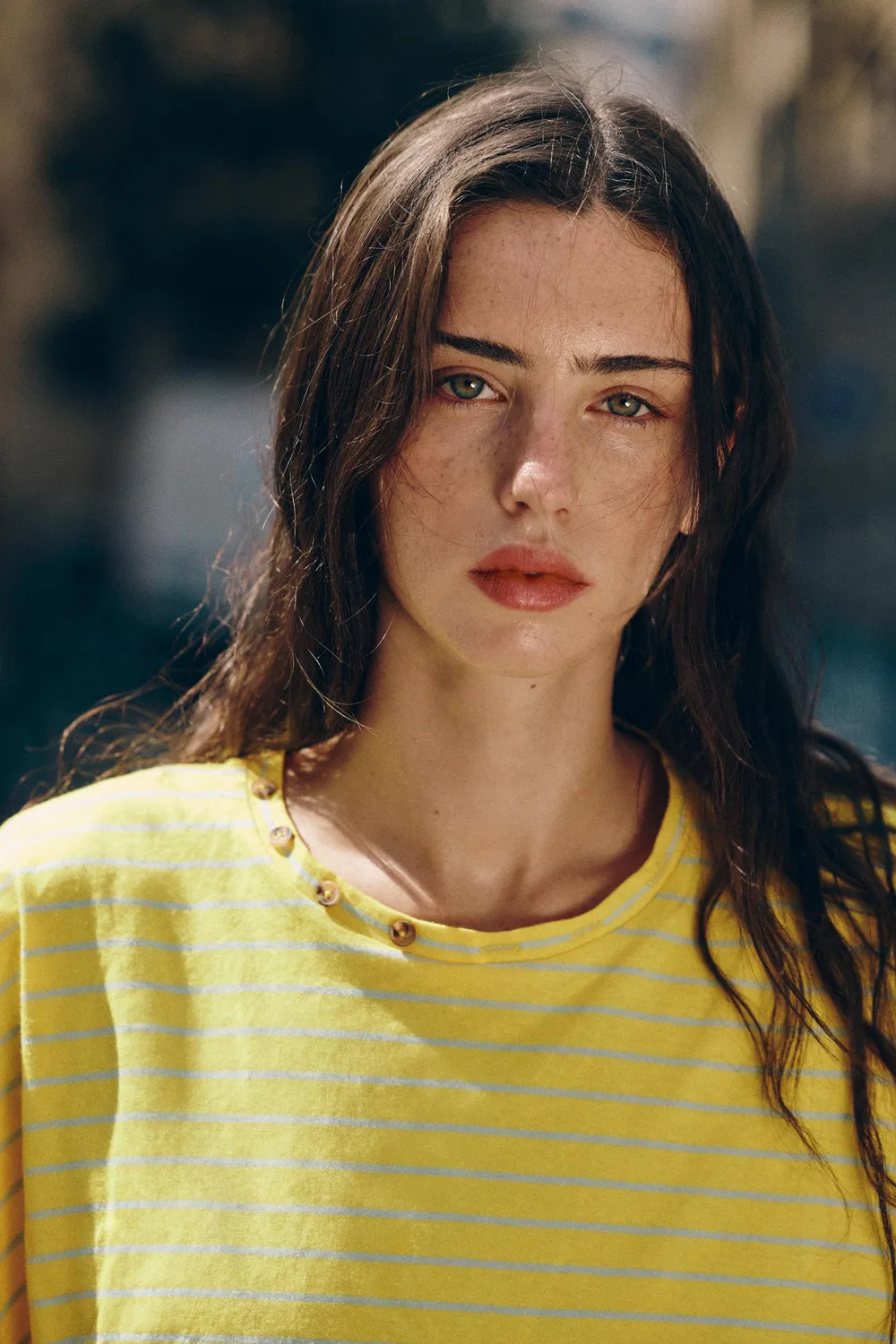 Футболка в полоску из хлопка и льна ZARA, Yellow — фото 3