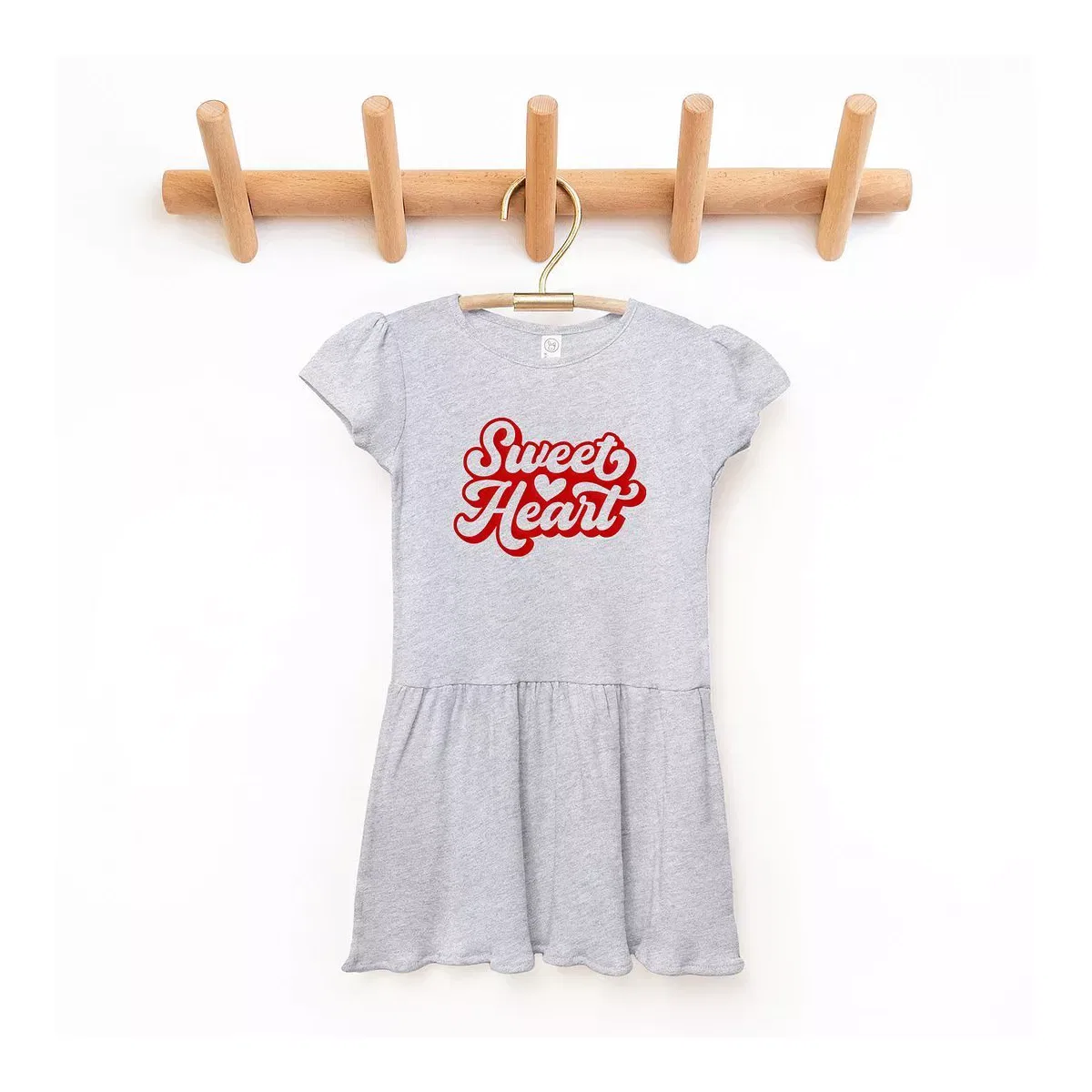 Детское платье для девочек с принтом Sweet Heart With Heart Puff Print The Juniper Shop, Heather Grey