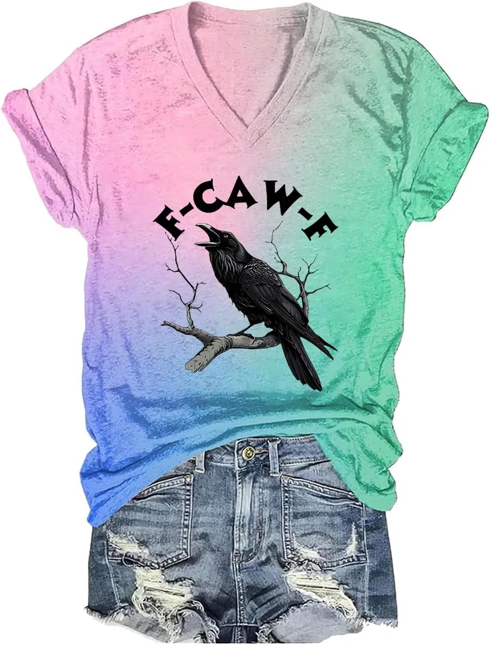 Женская футболка с принтом F-Caw-F, чёрный