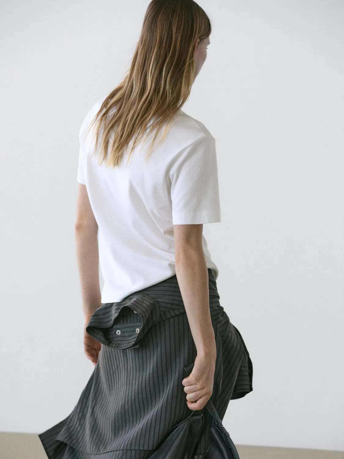 Футболка с круглым вырезом из 100% хлопка интерлок Massimo Dutti, Off-White — фото 3