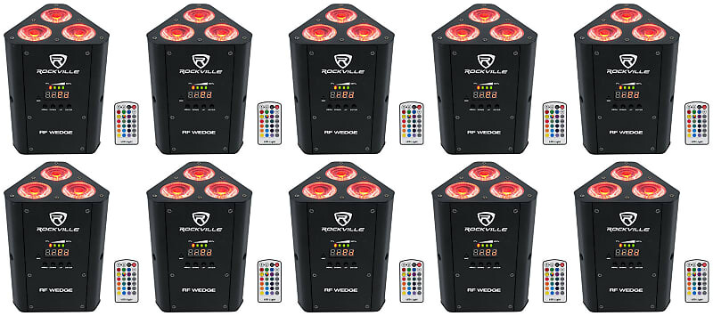 

Комплект 10 Rockville RF WEDGE BLACK RGBWA + UV Battery Wireless DMX Up Lights + RF Remotes 10 RF WEDGE BLACK