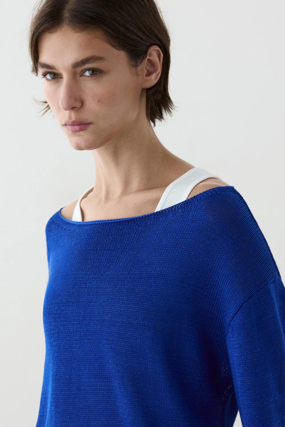 Свитер Massimo Dutti, из мерсеризованного хлопка, глубокий синий — фото 4