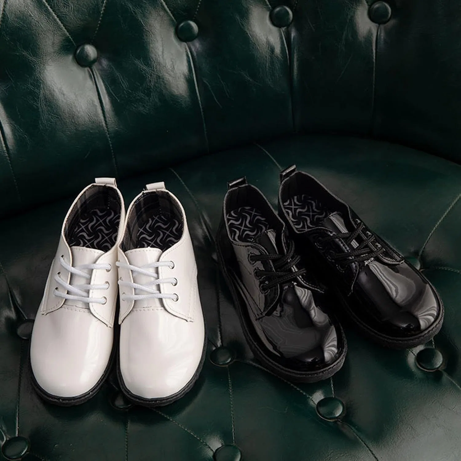 Детские оксфорды для мальчиков и девочек с принтом, модель Boys Girls Dress Oxford Shoes, бренд, Black — фото 2