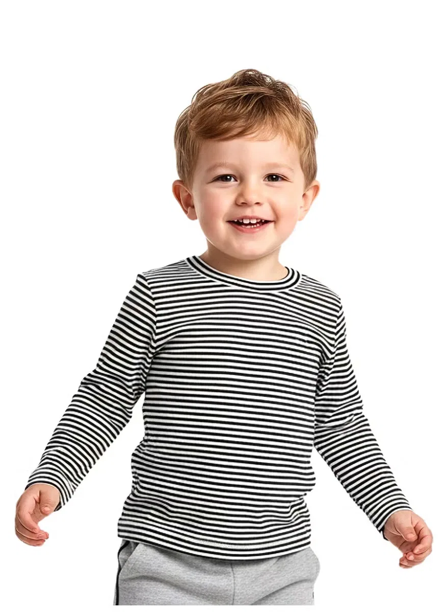 Футболка с длинным рукавом в полоску для малышей Wini Bee, черно-белый