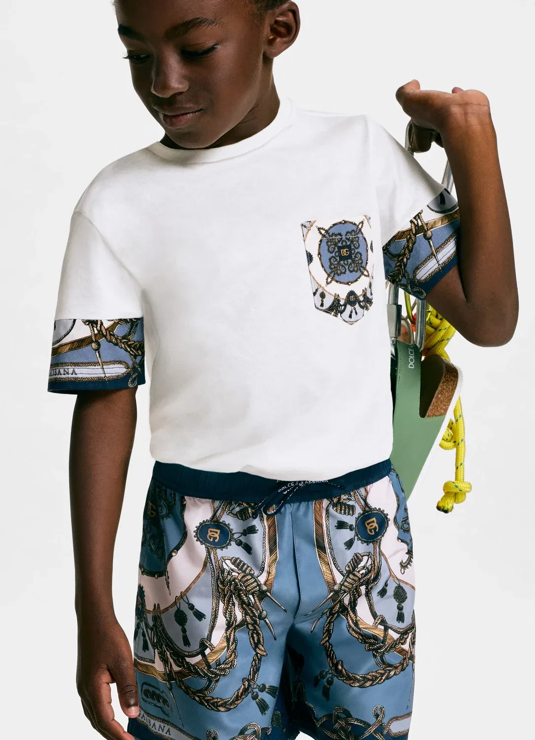 Бермуды из поплина с принтом Dolce&Gabbana Kids, синий — фото 4