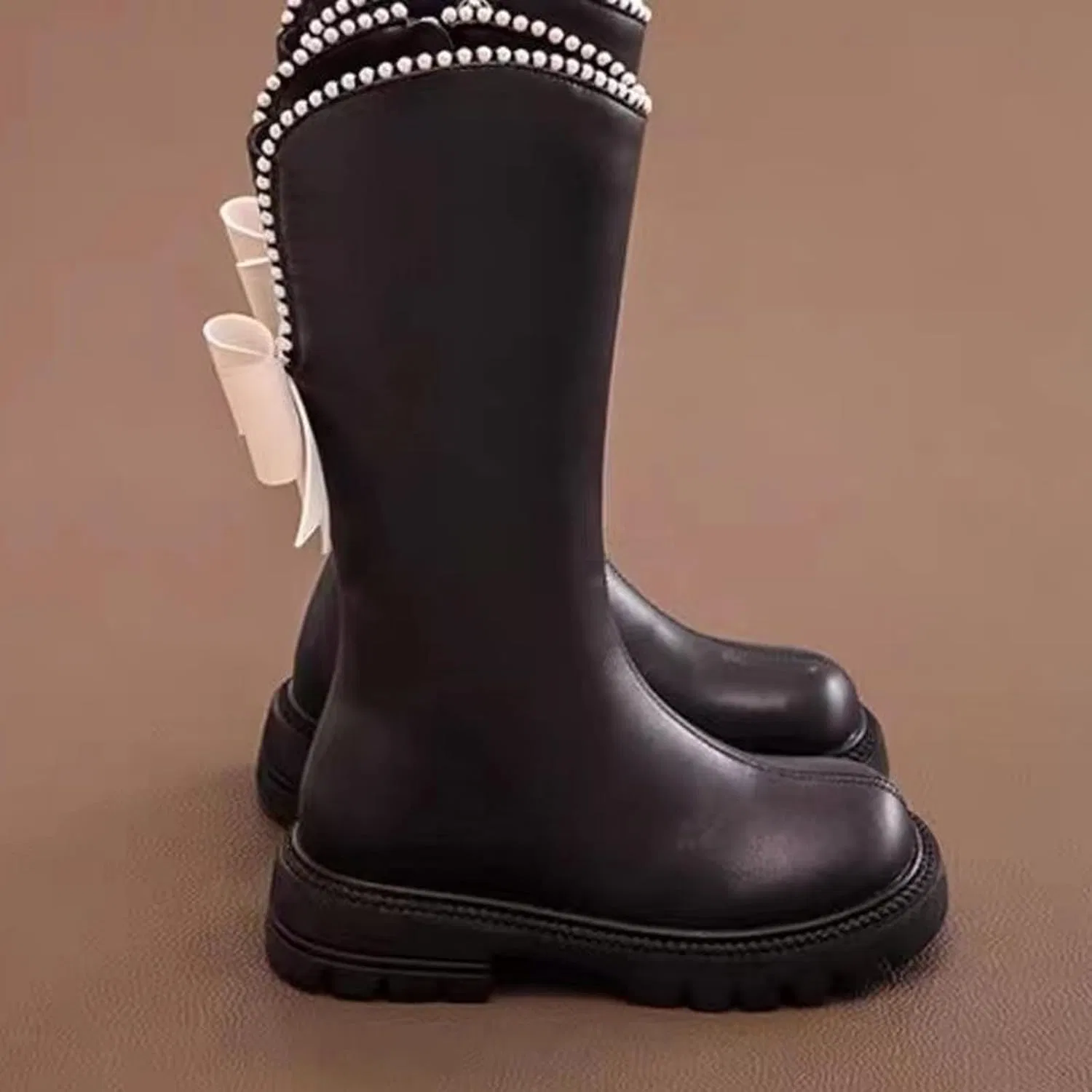 Детские сапоги для девочек с принтом и жемчужной отделкой Western Boots, Black — фото 2