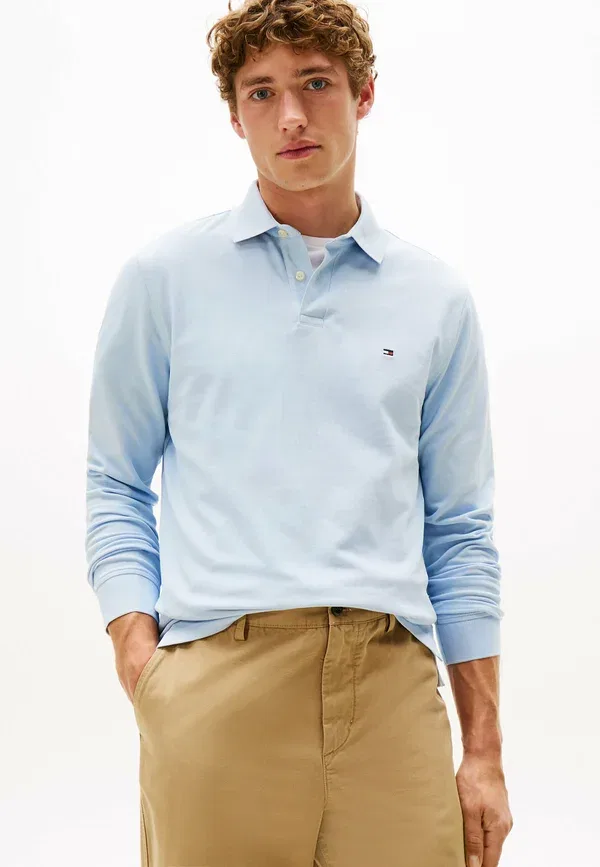 Поло с длинным рукавом, однотонная, Regular - long sleeved top, Tommy Hilfiger, Breezy Blue, синий