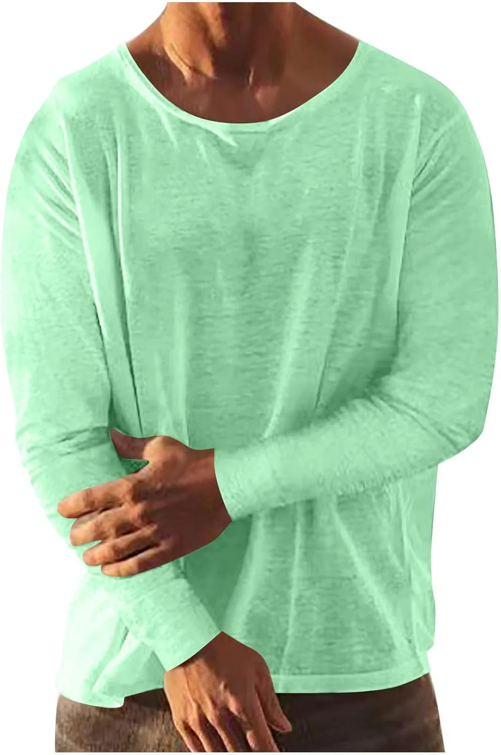 Мужская льняная футболка с круглым вырезом, Mint Green