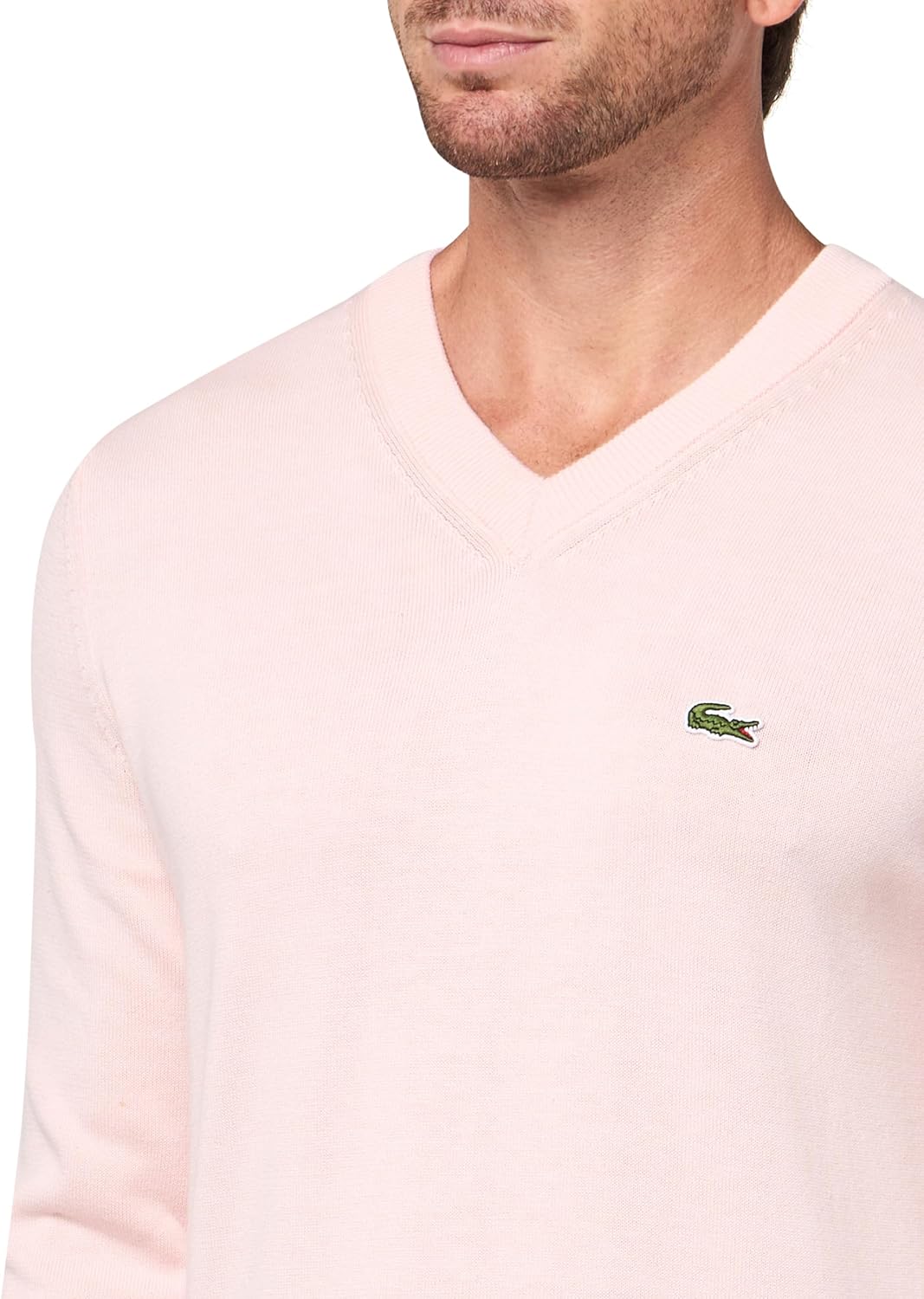 Lacoste мужской свитер с длинным рукавом, прямой крой, V-образный вырез, из органического хлопка, Flamingo — фото 3