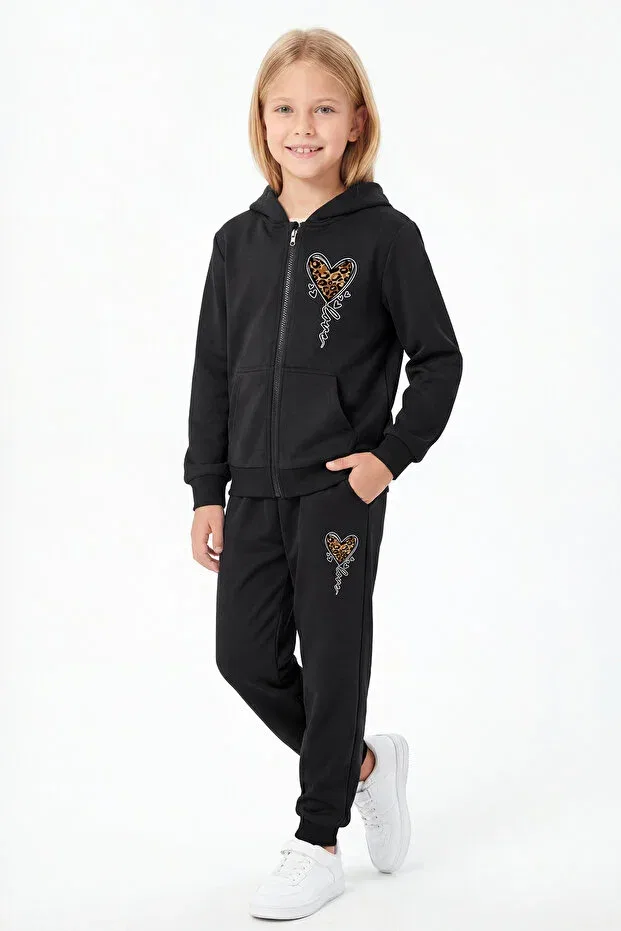 Детский комплект спортивных костюмов для девочек с принтом Fyk Kids, Gray-Black-Navy Blue — фото 3