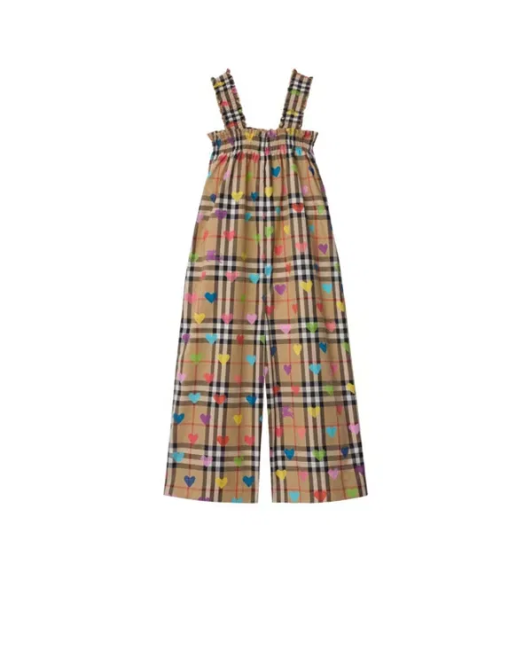 Детский комбинезон для девочек с принтом Heart Check Burberry, Sand Beige — фото 2