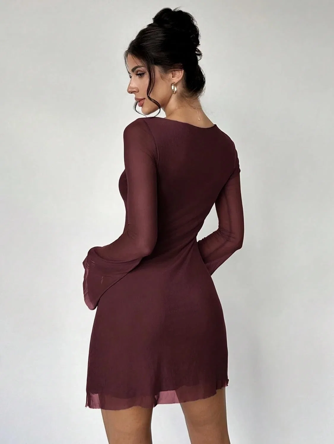 Женское мини-платье с открытой спиной и асимметричным вырезом, Burgundy — фото 2