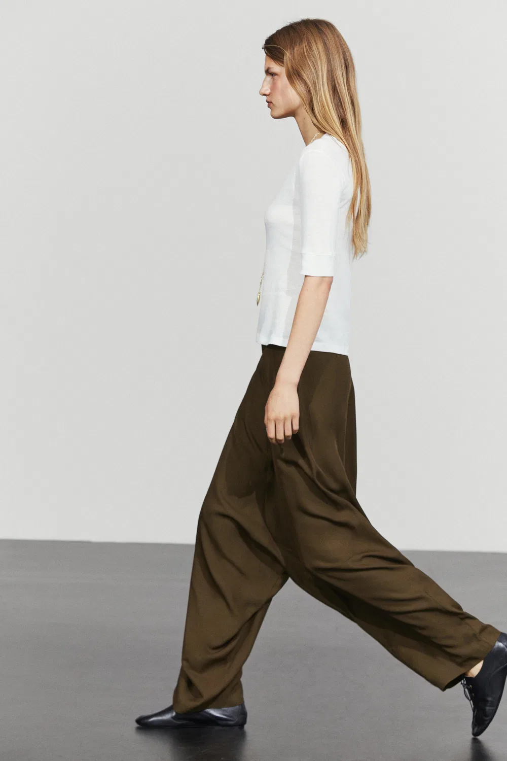 Брюки Massimo Dutti, свободные, коричневый меланж — фото 3