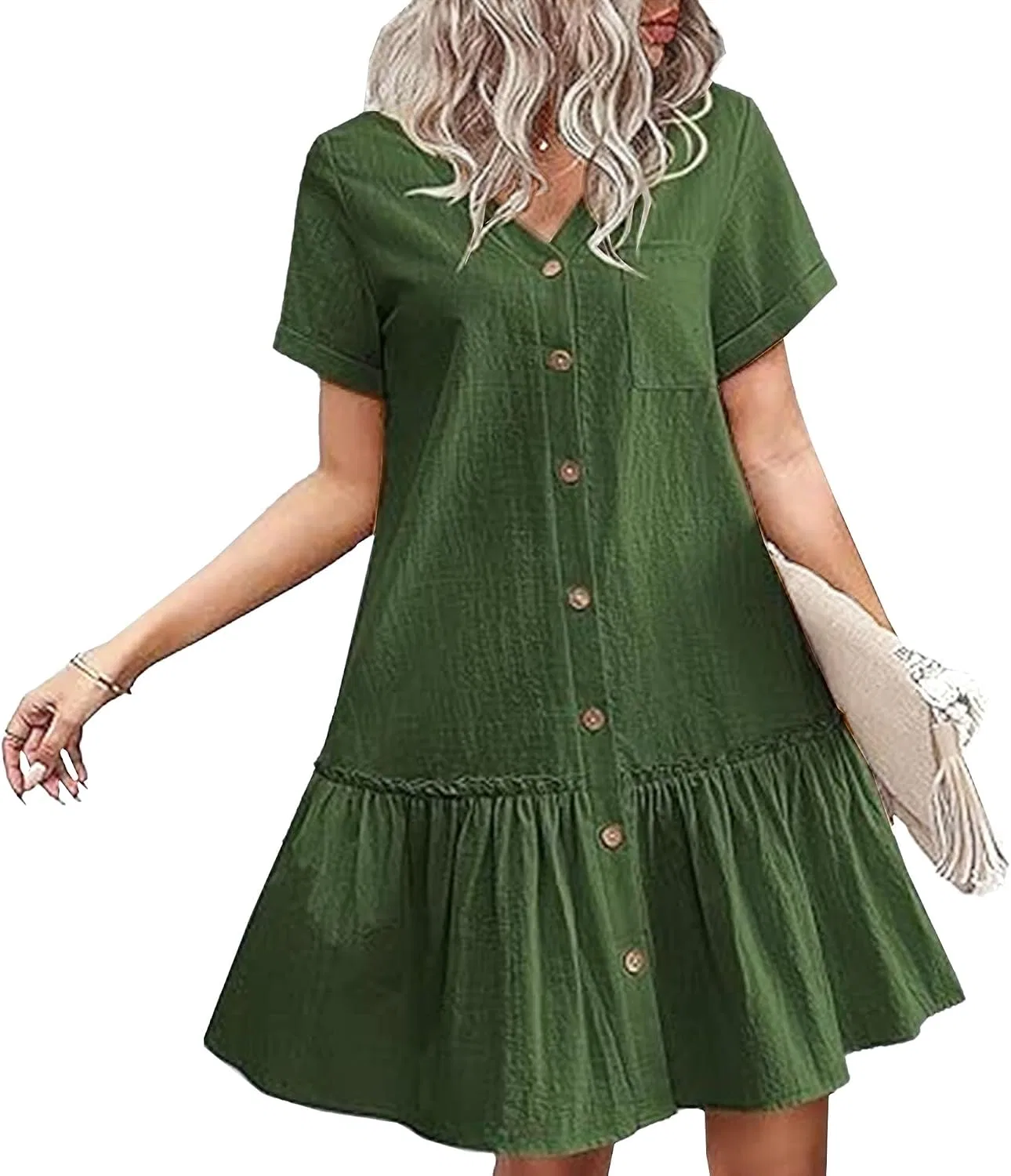 Женское повседневное платье с воланами, Army Green