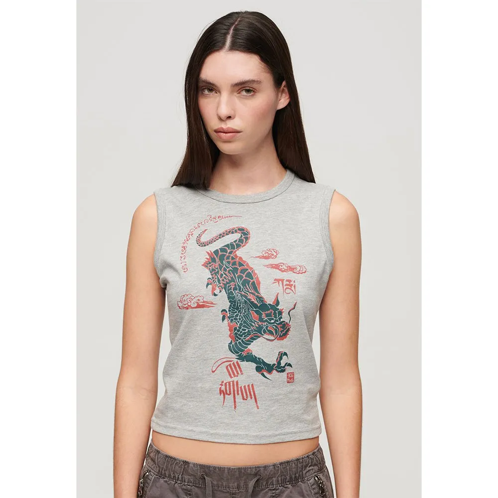 

Футболка Superdry Kailash Dragon Slim, серый