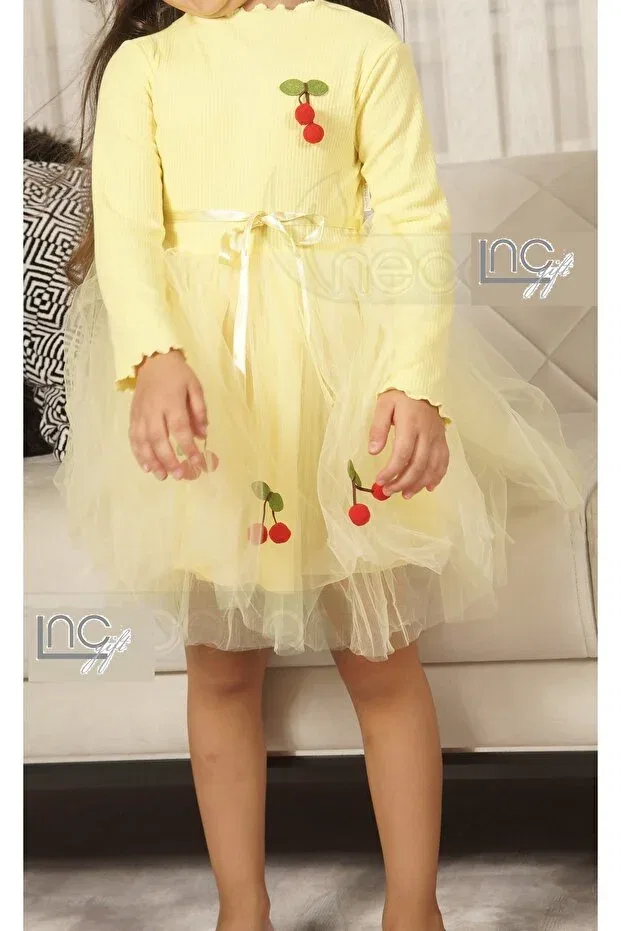Детское платье для девочек хлопковое с длинным рукавом Cherry Nc Gift, Long Yellow — фото 3