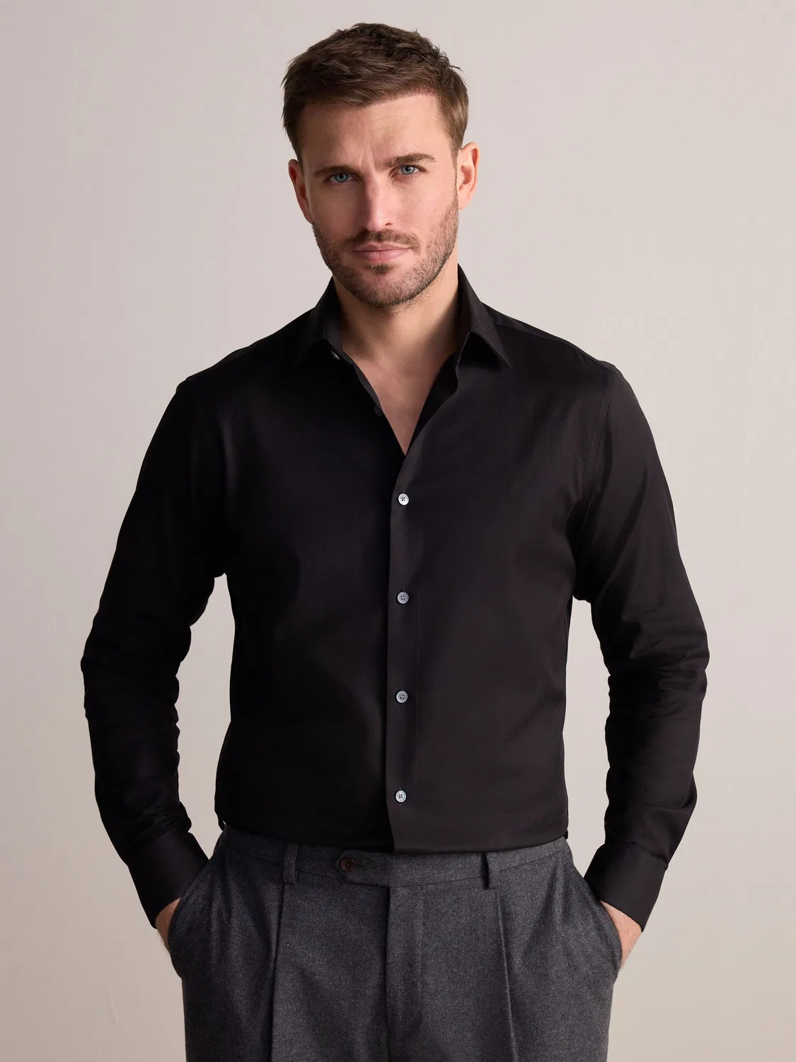 Рубашка с классическим воротником, Slim Fit, Signature Next, черный