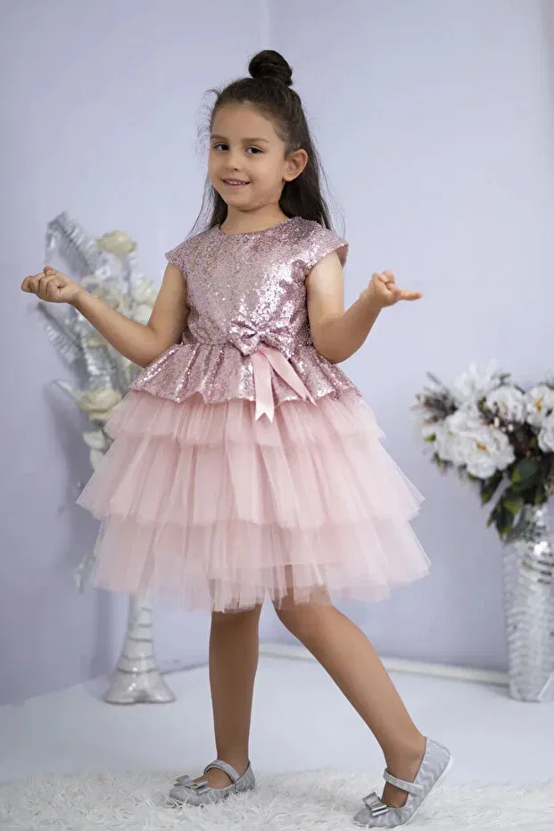 Детское платье для девочек с пайетками Abiyekids, Powder — фото 2