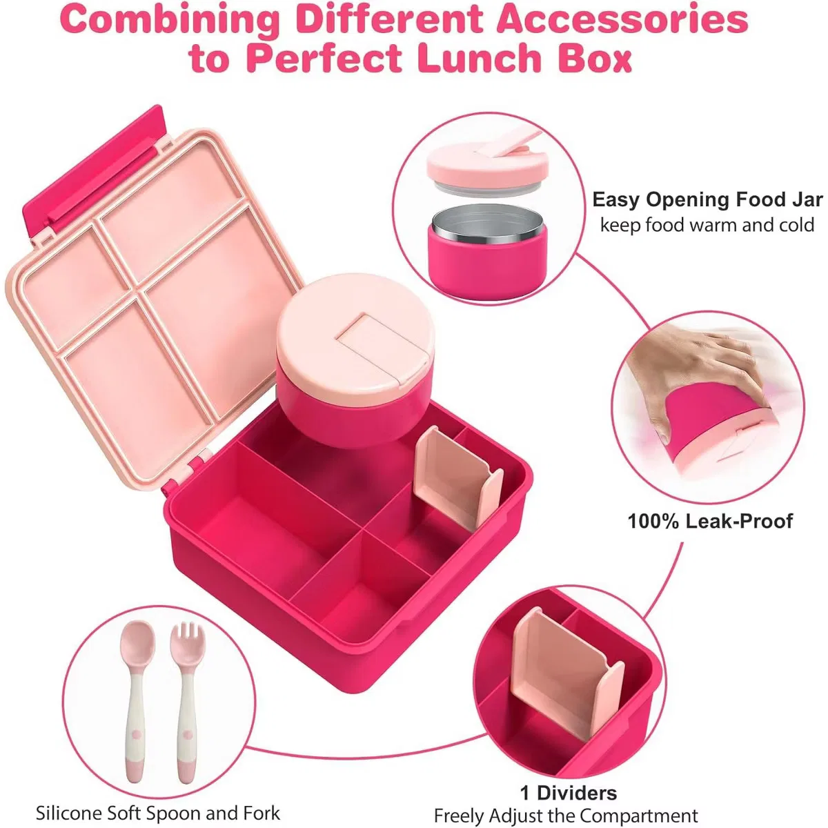 Контейнер для еды детский 8 см с термосом 0,24 л 4-секционный набор Kids Bento Lunch Box with 8oz Soup Thermo LEVEN SIXTEEN, Blue — фото 2