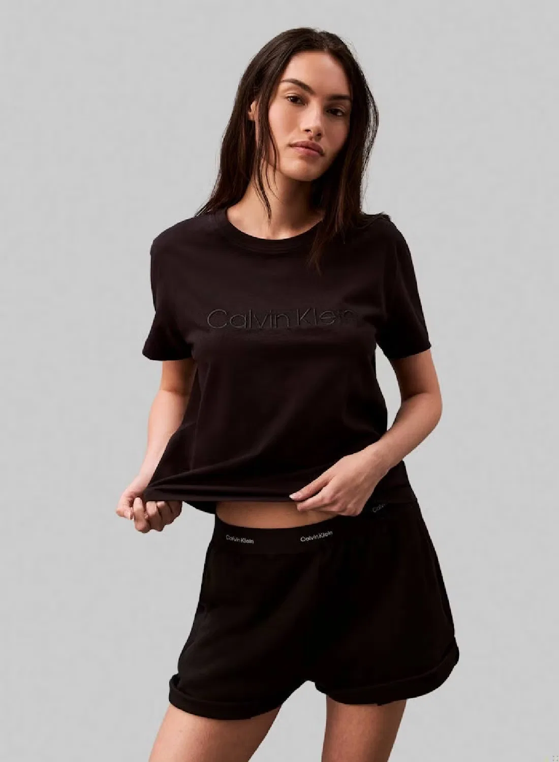 Пижамная футболка классическая хлопковая Calvin Klein, черный