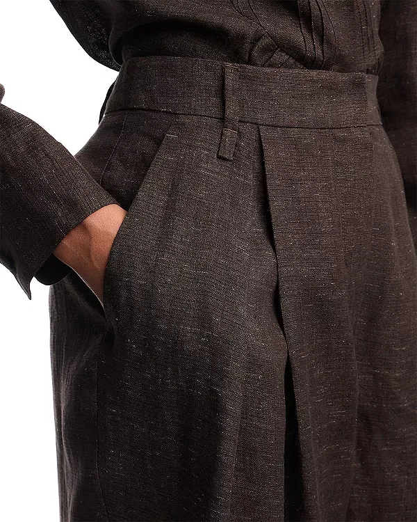 Женские брюки с защипами модели Linen blend chambray trousers Emporio Armani, Chocolate — фото 4