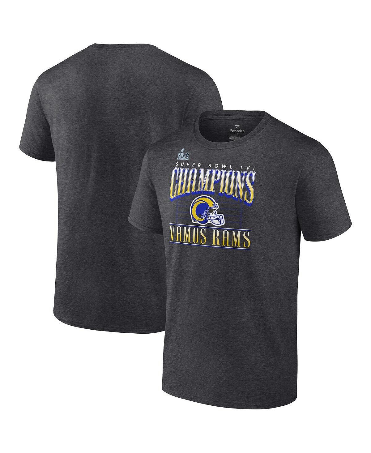 

Мужская футболка с фирменной надписью heathered charcoal los angeles rams super bowl lvi champions hometown game plan Fanatics, мульти
