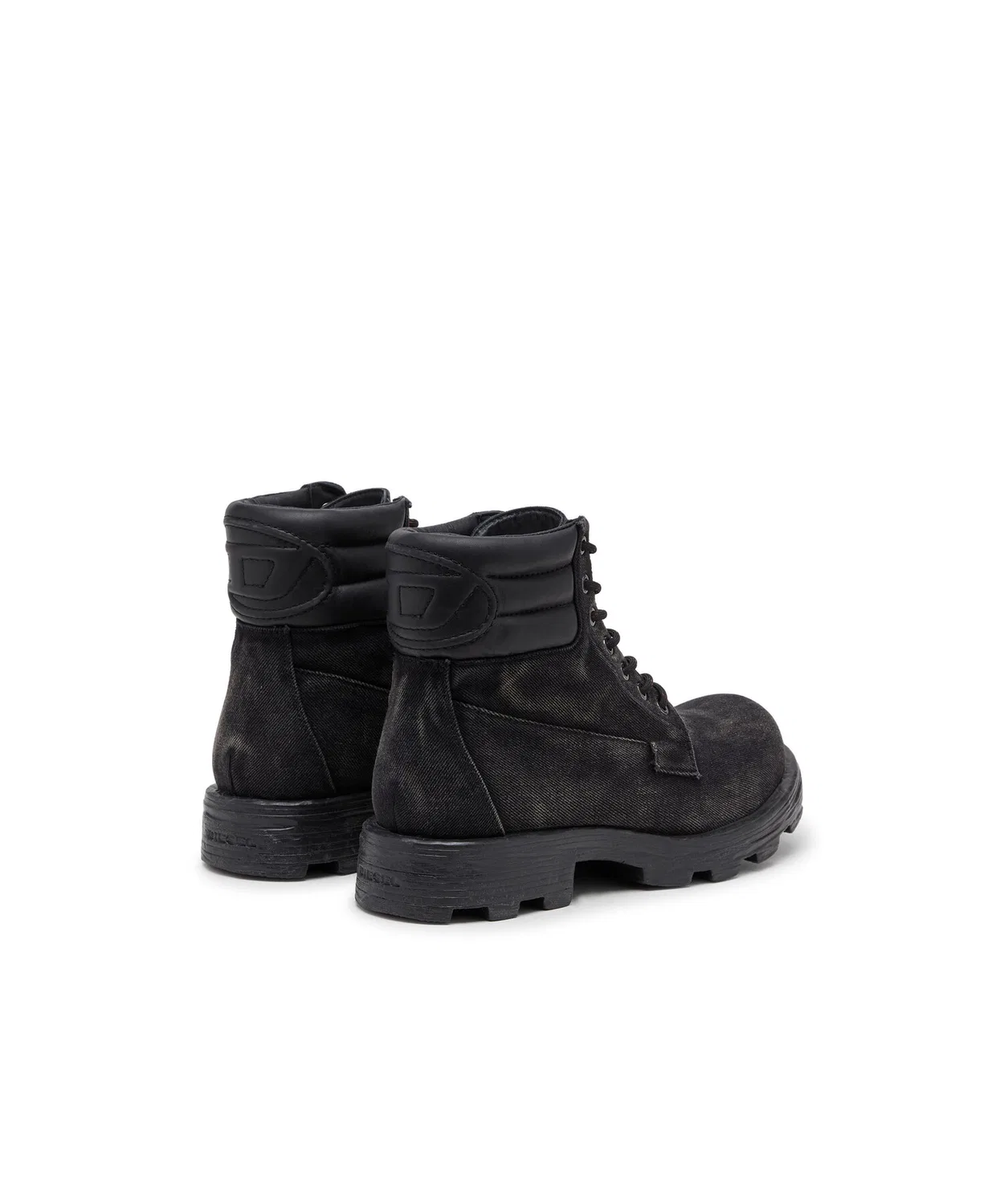 Ботинки мужские D-HAMMER LACE UP DIESEL на шнуровке, короткие, из хлопка и кожи, черные — фото 3