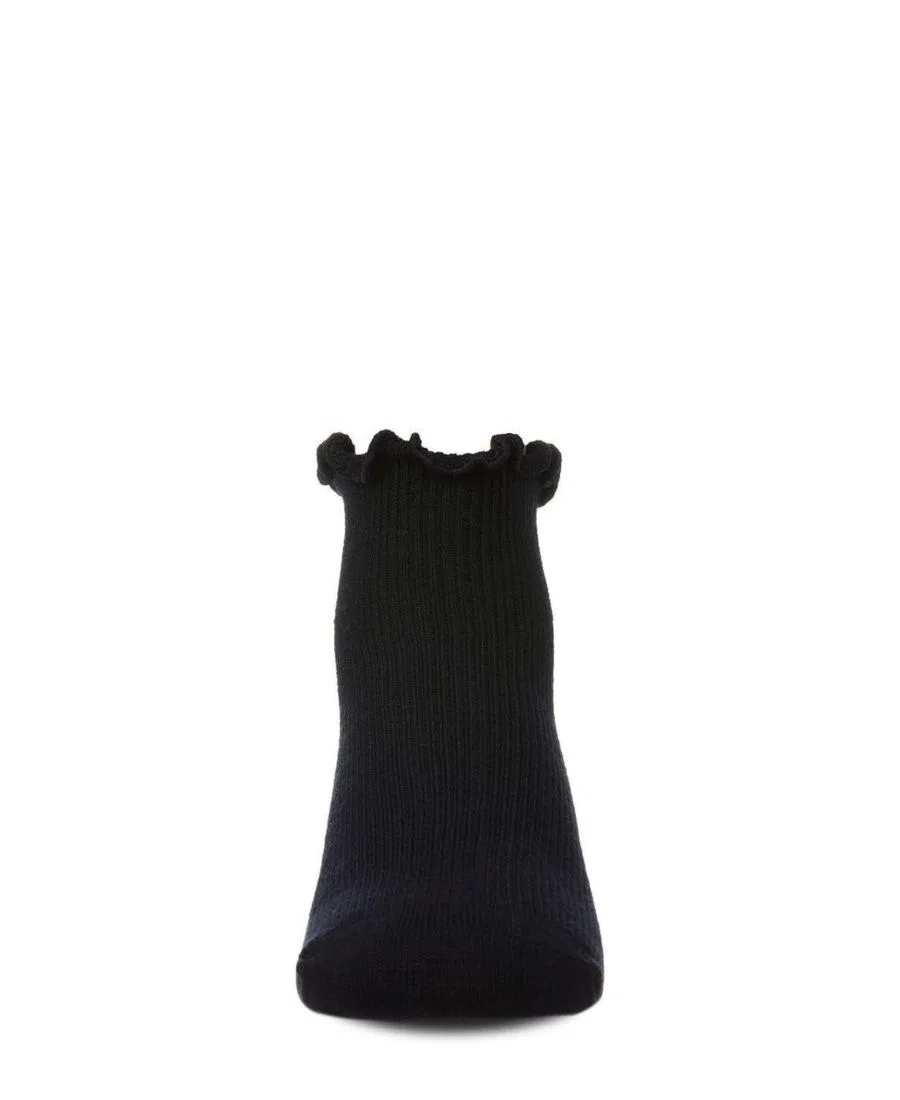 Детские носки с рюшей из тонкого риба, модель Ruffled Top Thin Ribbed Anklet MeMoi, Navy — фото 2
