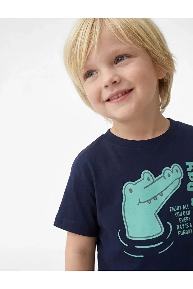 Детская футболка для мальчиков с принтом Crocodile Koton, Navy Blue — фото 3