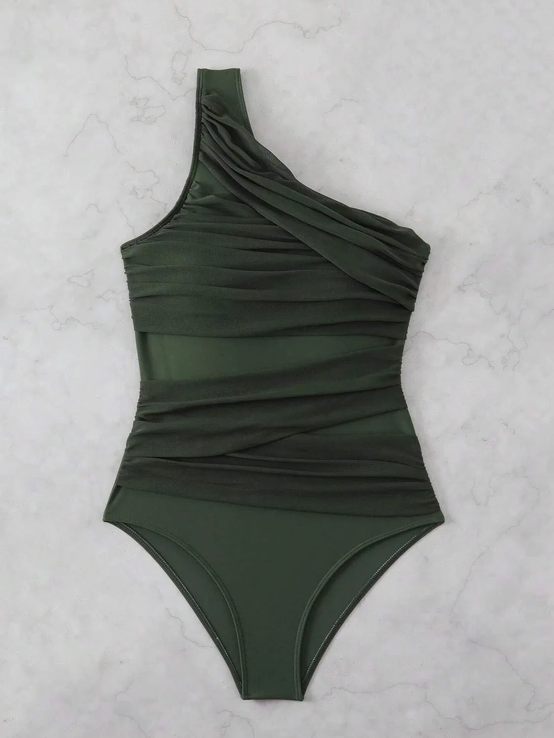Женский асимметричный цельный купальник с драпировкой Generic, Army Green — фото 4