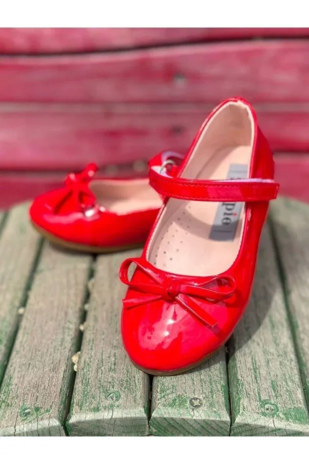 Детские балетки для девочек с бантиком Surpie Shoes, Red — фото 4
