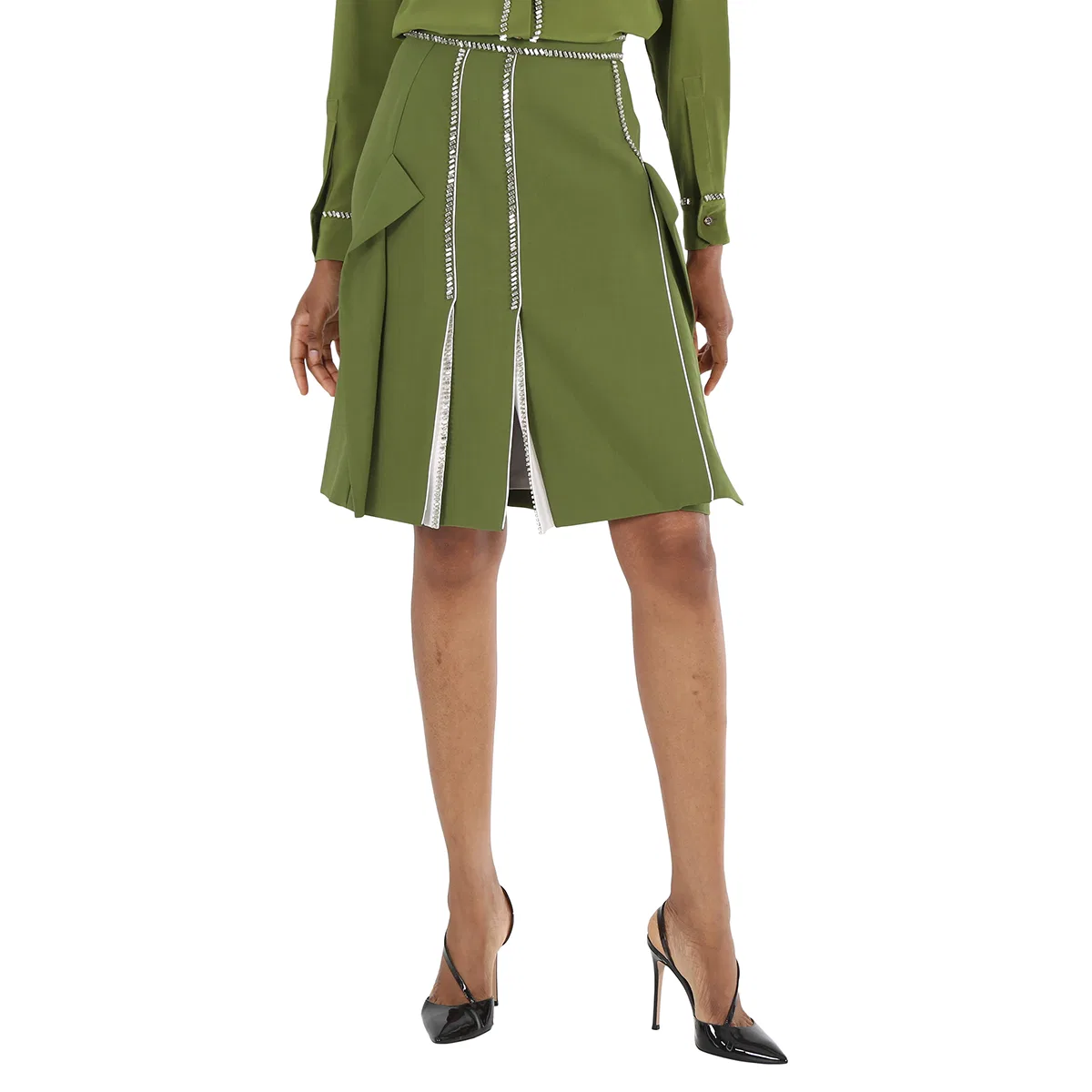 Юбка-трапеция из шерстяного крепа с кристаллами Burberry, Cedar Green