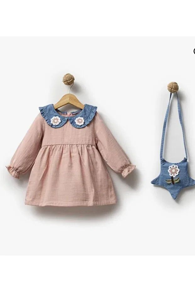 Детское платье для девочек хлопковое Muslin dress with bag Ufuk Çizgisi, Pink — фото 2