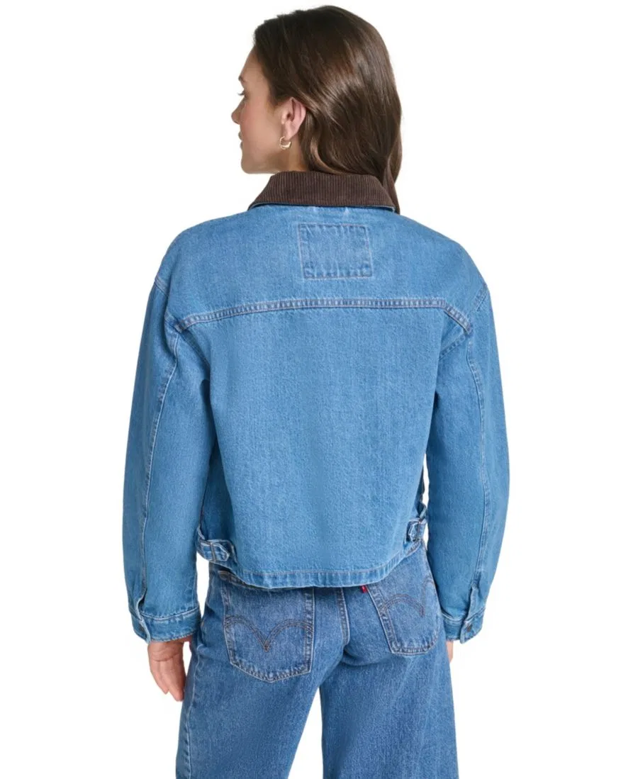 Женская куртка-бомбер из хлопка с воротником из вельвета, модель Barn Jacket Levi's, Med Wash D — фото 4