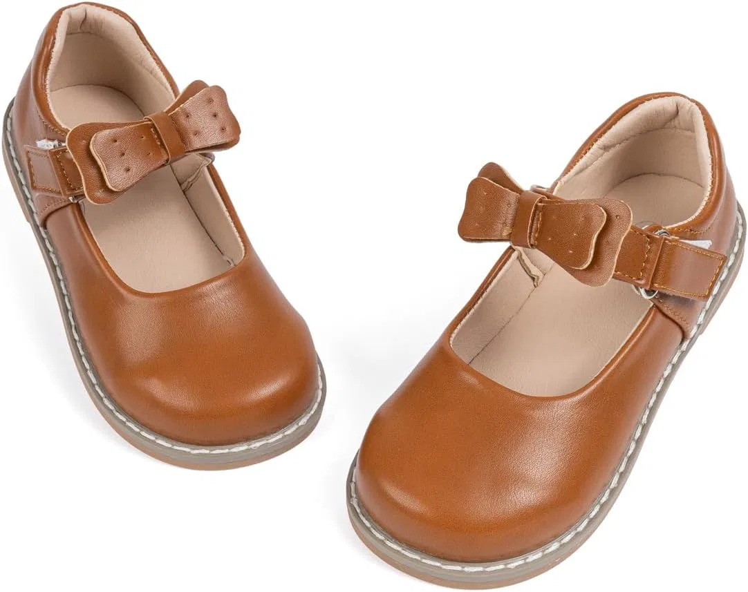 Детские туфли Мэри Джейн для девочек с цветком GOJERP, Brown
