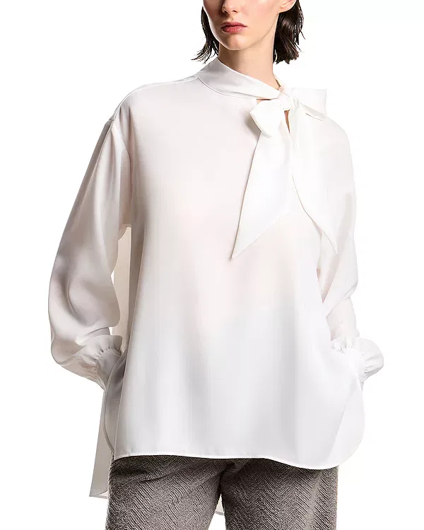 Женская блуза из крепа с воротником-бант Emporio Armani, Warm White