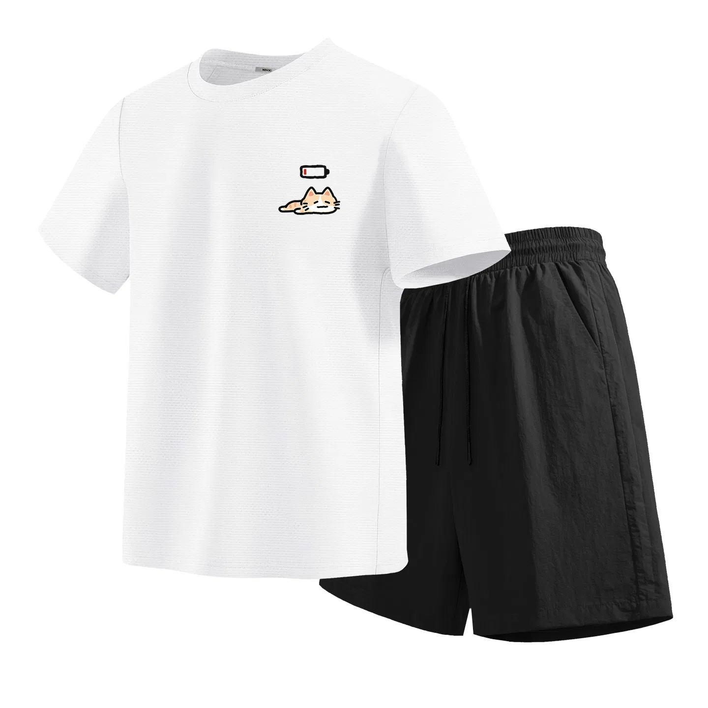 Детский комплект спортивной одежды 2 шт. MINISO, White (Tired Orange Cat Chest Logo)+Black