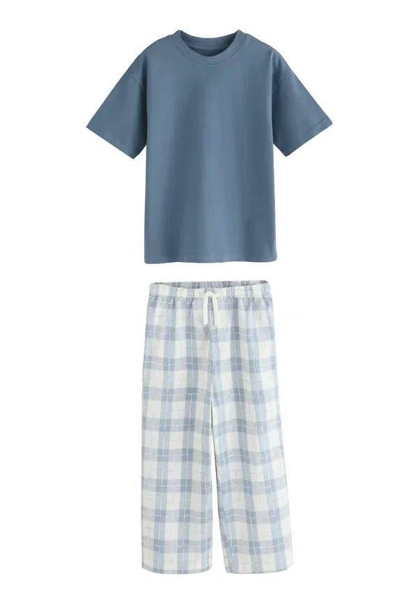 Комплект пижамный из хлопка Regular fit single check set Next White, белый/синий