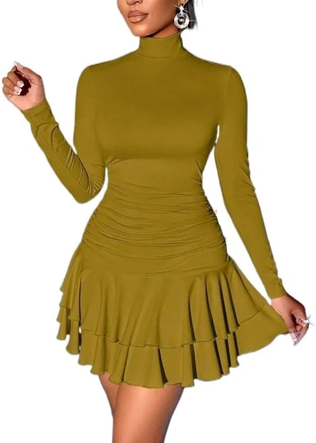 Женское мини-платье с двойной оборкой Bodycon, Brown
