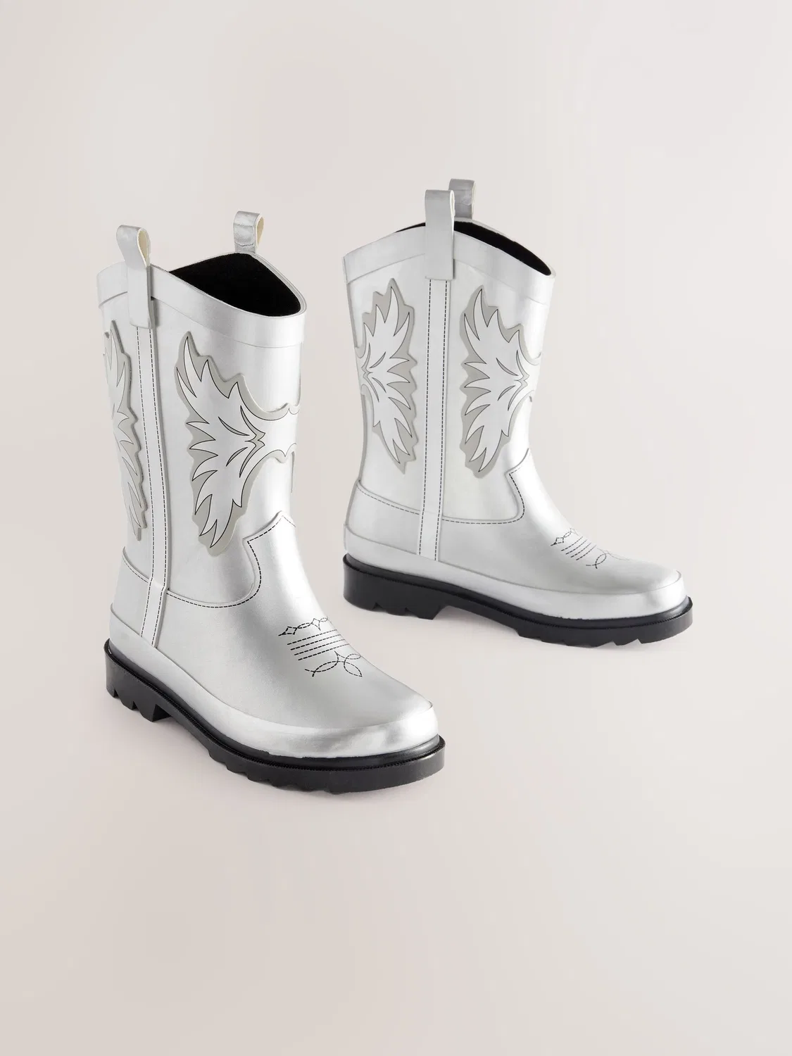 Резиновые сапоги, вестерн, Silver Metallic Western Wellies Next, серебристый металлик
