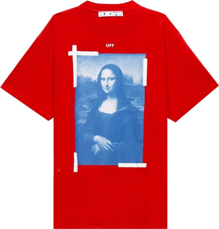 Футболка мужская Off-White Blue Monalisa с изображением Мона Лизы, красный — фото 2