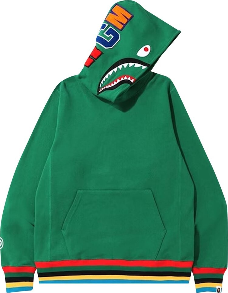 

Худи BAPE Shark Line Rib Pullover Hoodie 'Green', зеленый