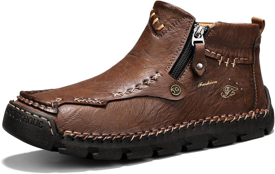 

Мужские повседневные кожаные ботинки-чукка на щиколотку, обувь, мужские лоферы без шнурков, мокасины для ходьбы и вождения Tsuukuie, коричневый