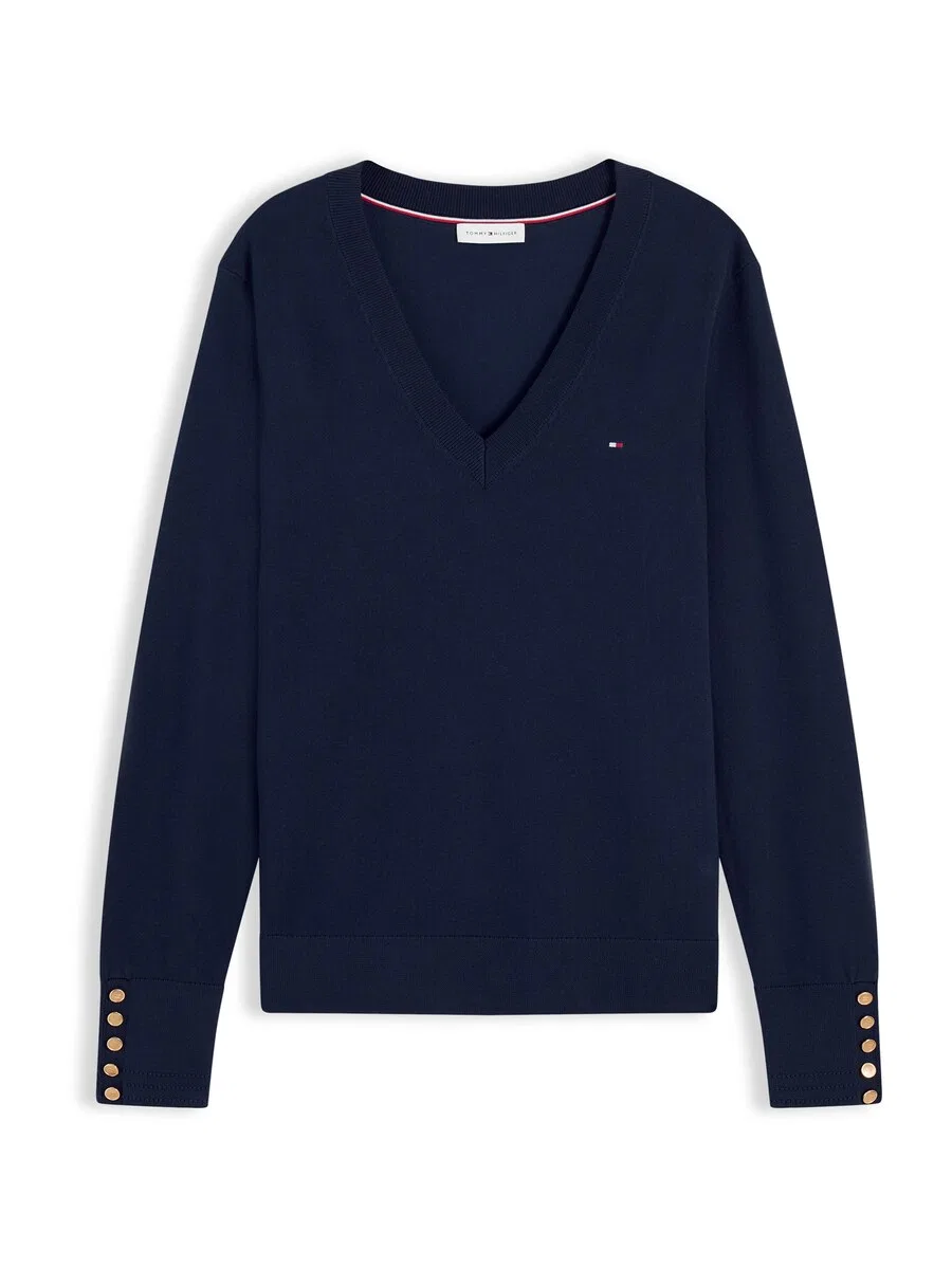 Свитер TOMMY HILFIGER с золотистыми пуговицами на манжетах, темно-синий