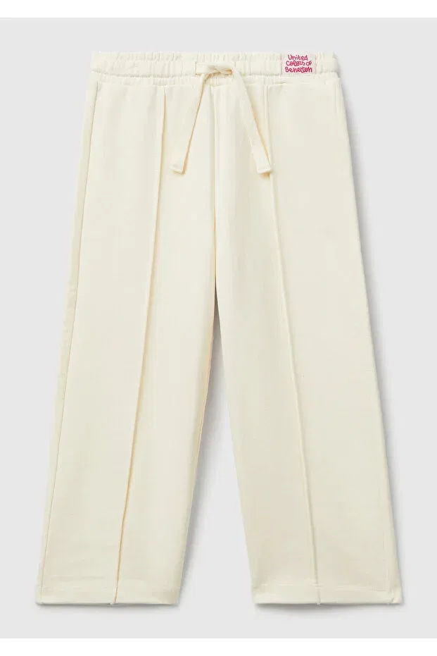 Детские спортивные штаны для девочек с принтом ecru stitch detailed waist drawstring wide leg United Colors Of Benetton, Ecru